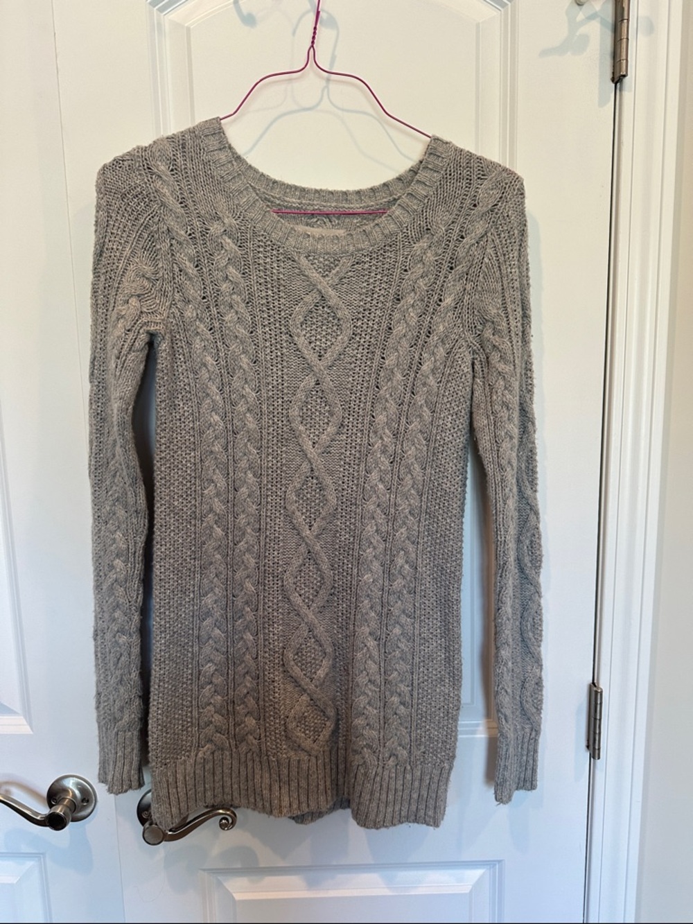 aerie Cable Knit Crew Sweater - Light Gray